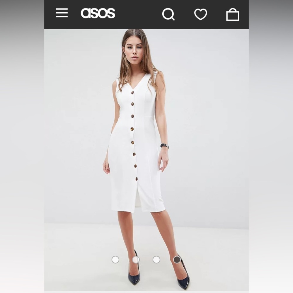 ASOS DESIGN v neck dress with faux tortoiseshell buttons